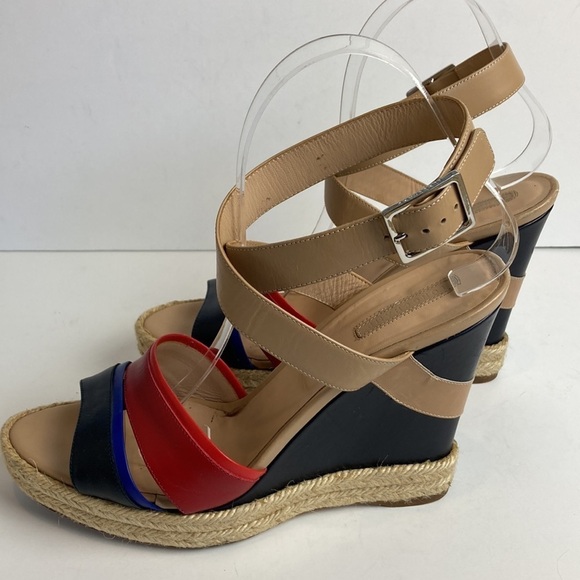 Longchamp Finca Louisa Wedge Espadrille Red Blue Sandals 39 US 8.5 Resortwear - Picture 8 of 15
